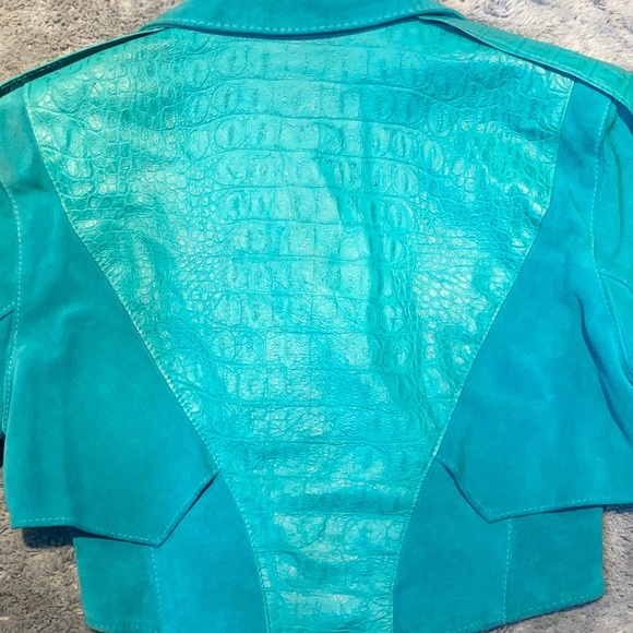 Rare 80s Vintage Outerwear by PHOENIX Teal leather/ Suede Jacket. - Picture 8 of 12